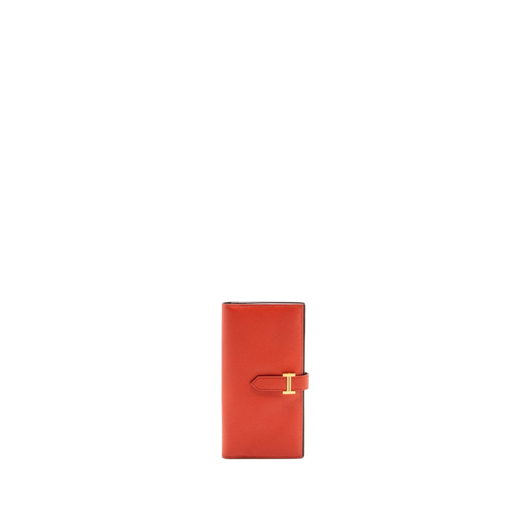 HERMES BEARN LONG WALLET EPSOM CAPUCINE/ ROUGE H GHW