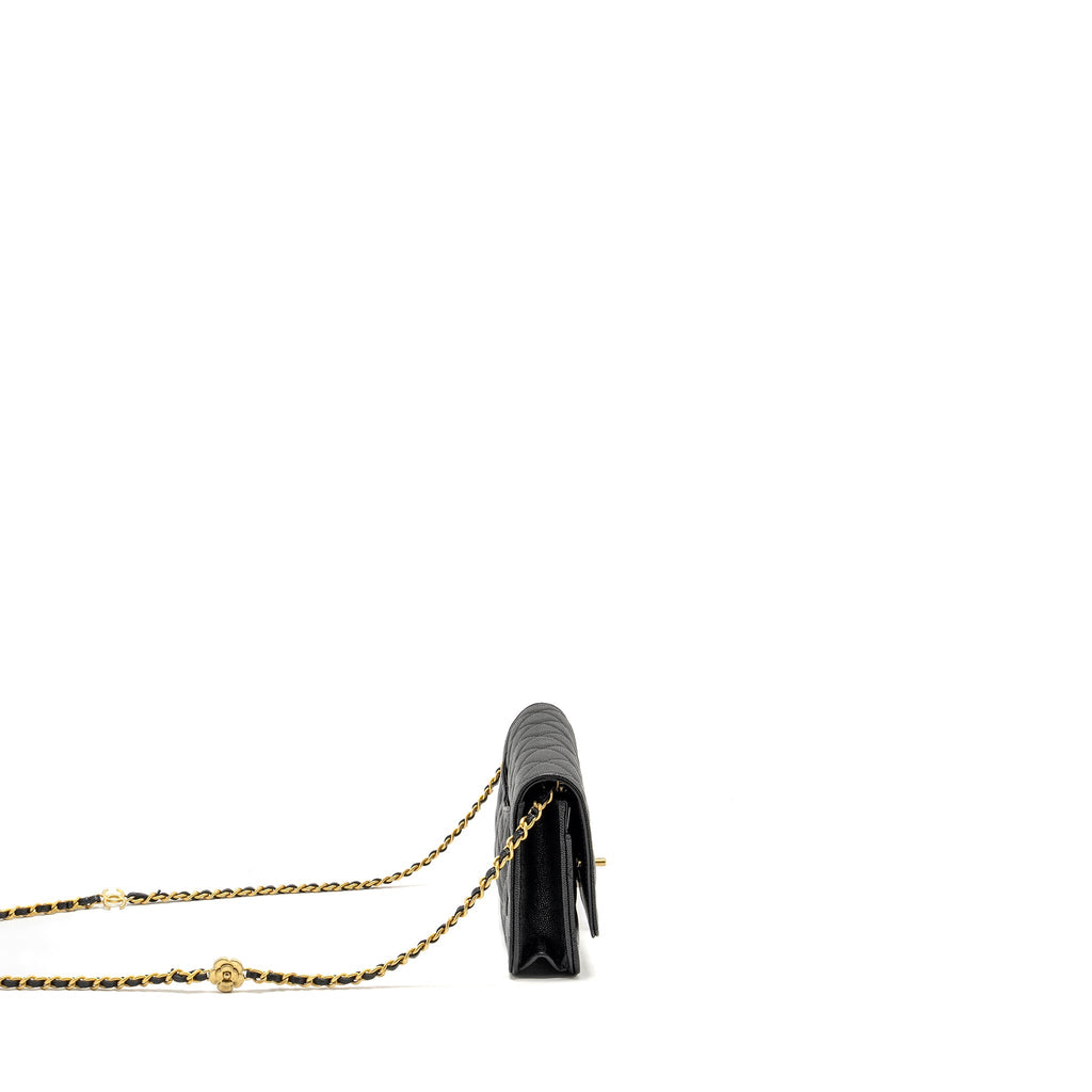 CHANEL CAMELLIA WALLET ON CHAIN CAVIAR BLACK GHW (MICROCHIP)