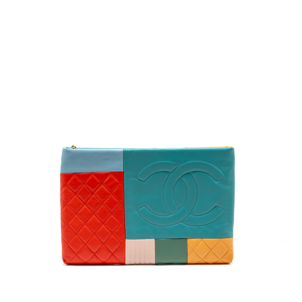 CHANEL 17C LARGE COLOURBLOCK O-CASE CLUTCH LAMBSKIN MULTICOLOUR GHW