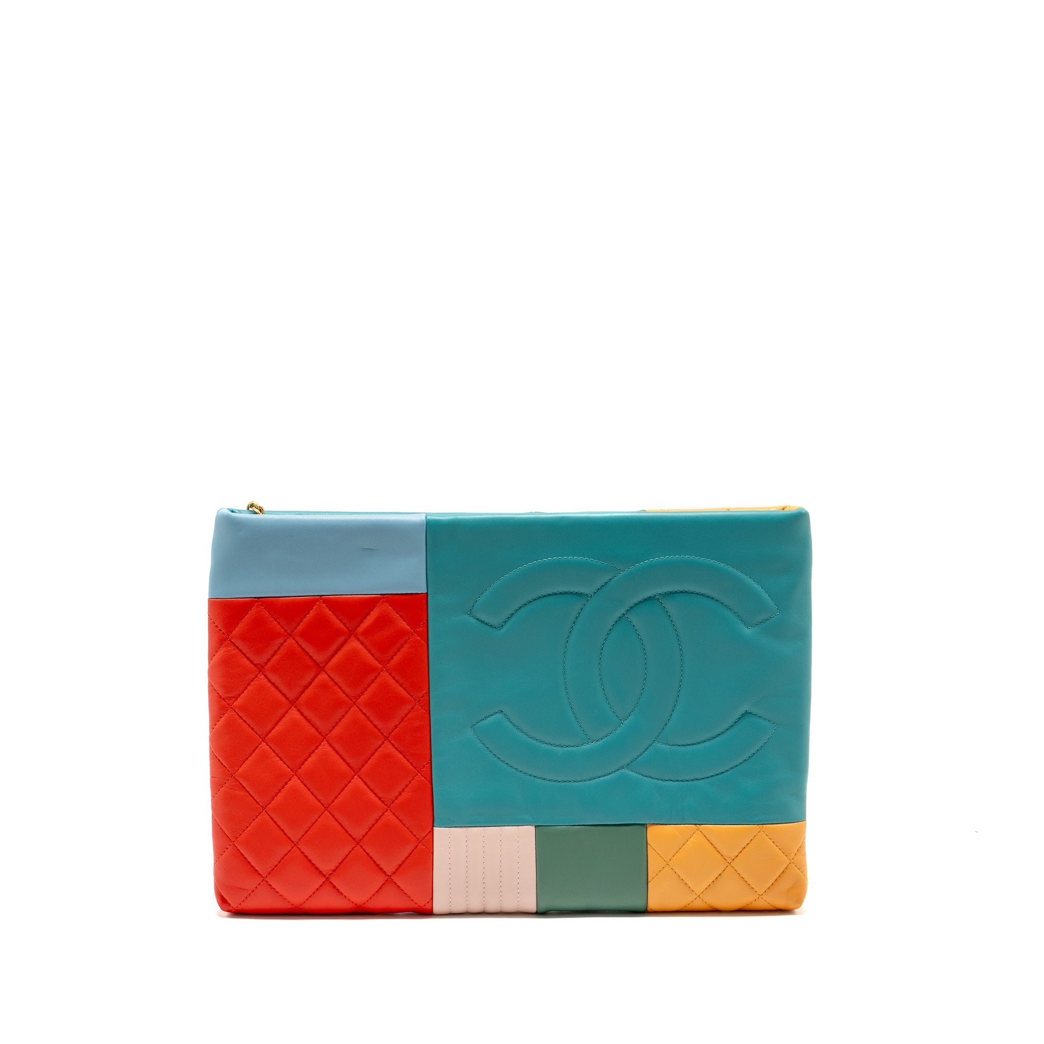 CHANEL 17C LARGE COLOURBLOCK O-CASE CLUTCH LAMBSKIN MULTICOLOUR GHW