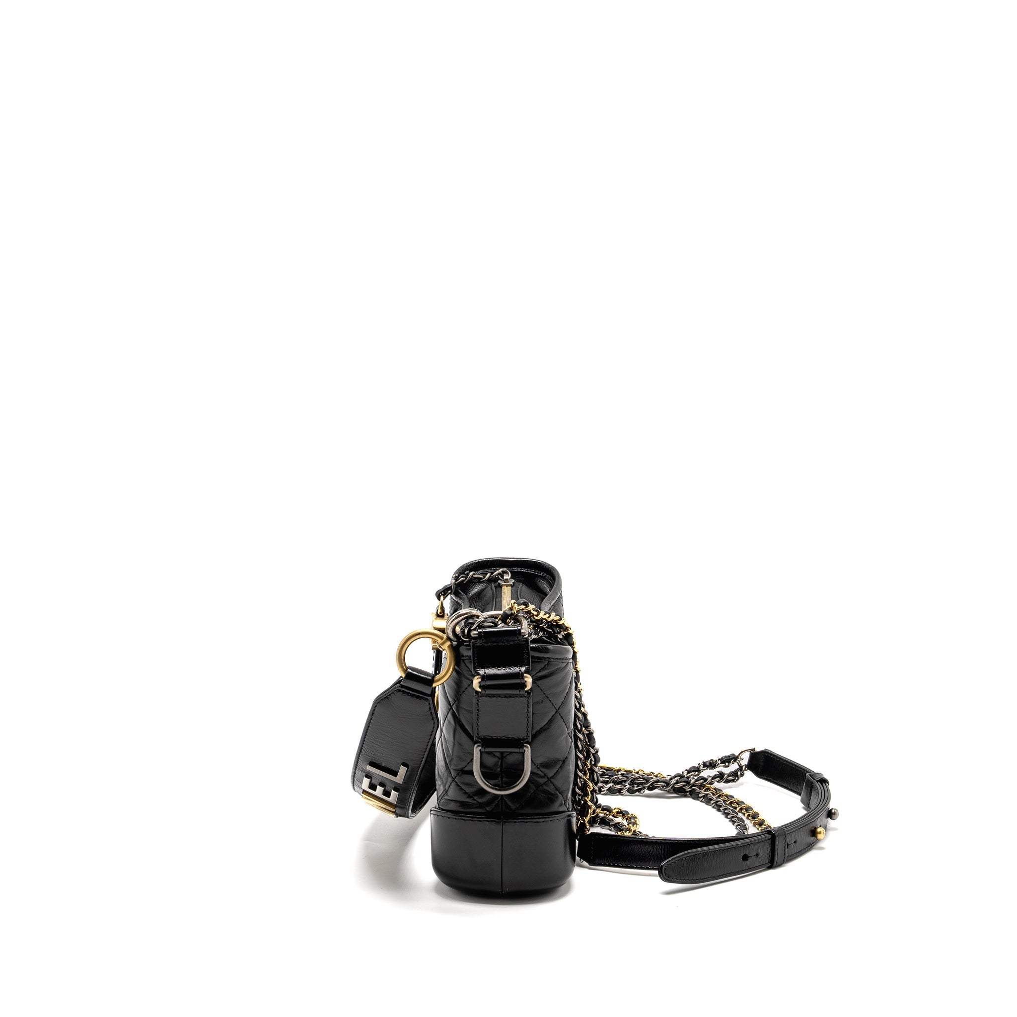 CHANEL SMALL GABRIELLE HOBO BAG WITH TOP HANDLE CALFSKIN BLACK MULTICOLOUR HARDWARE