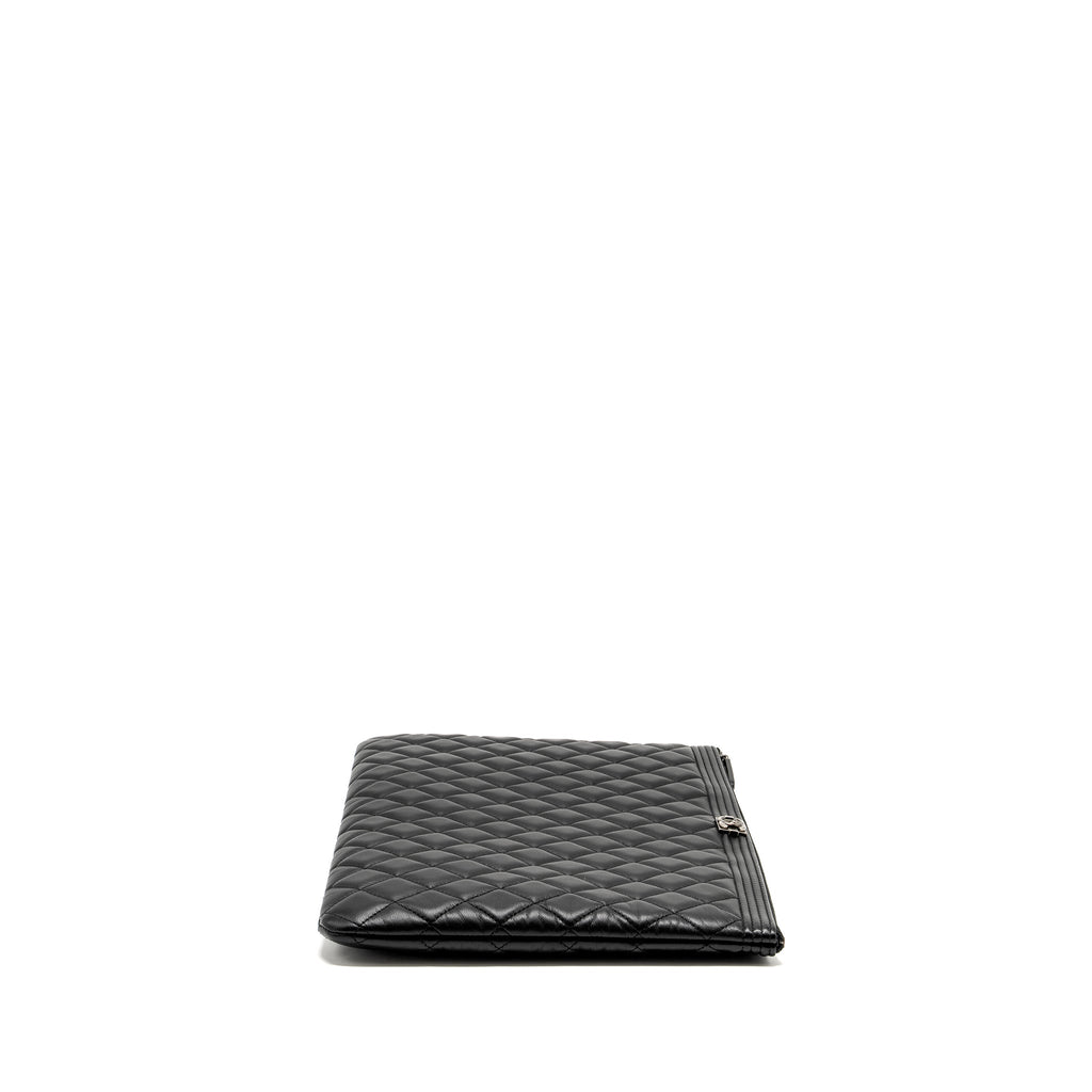 CHANEL BOY POUCH LAMBSKIN BLACK RUTHENIUM  HARDWARE