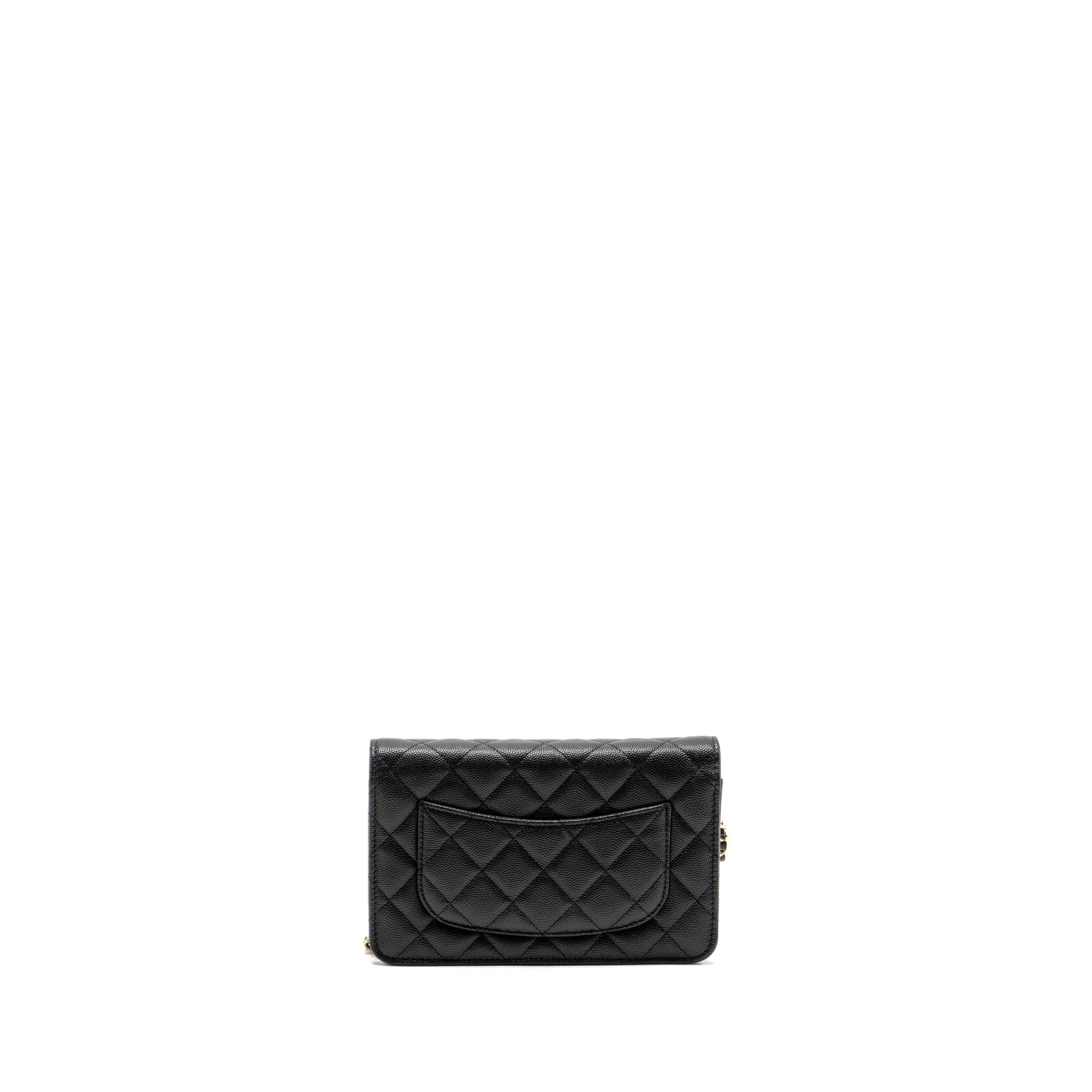 CHANEL DETAILED CC LOGO WALLET ON CHAIN CAVIAR BLACK LGHW (MICROCHIP)