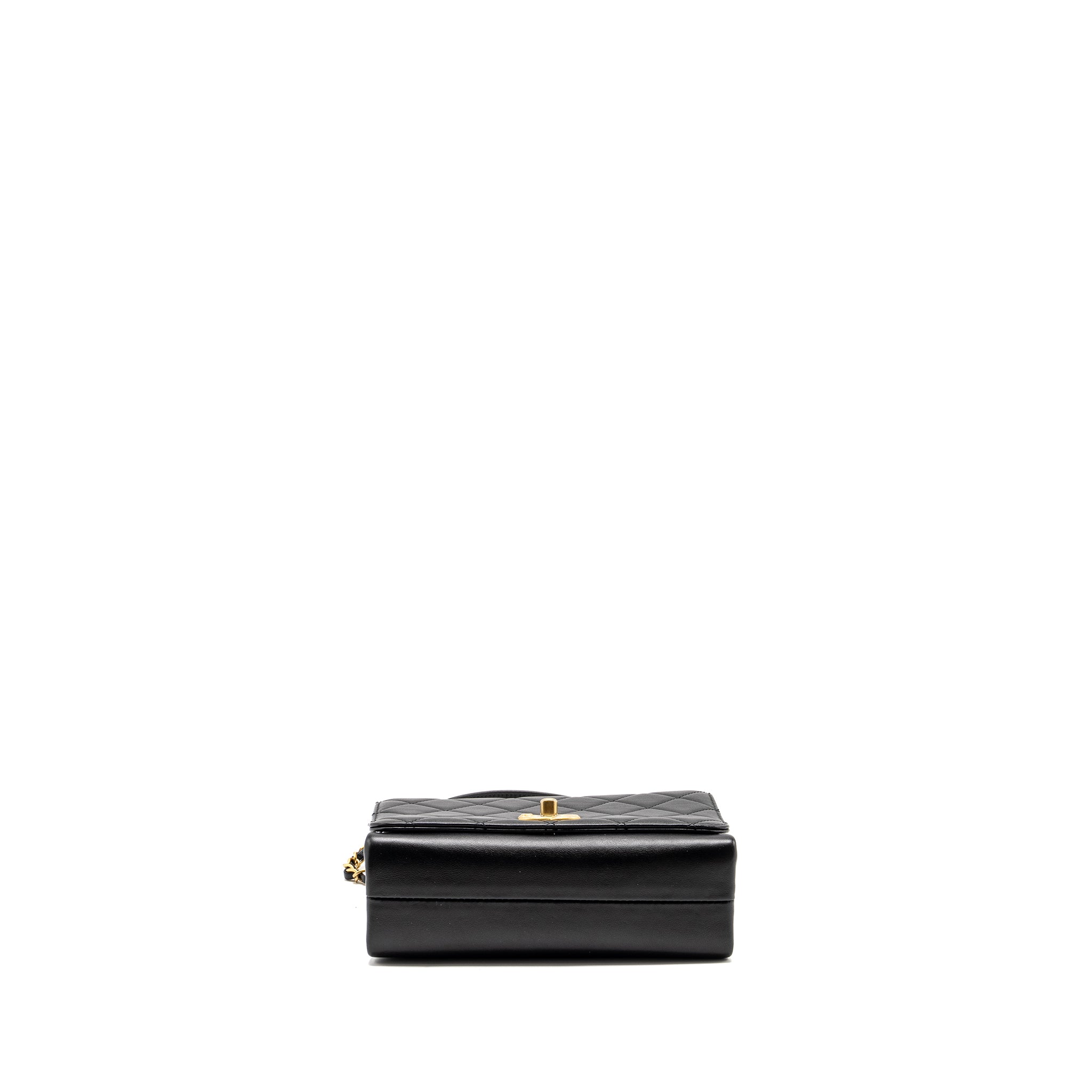 CHANEL SEASONAL FLAP BAG GIANT CHAIN HANDLE WITH PEARL CALFSKIN BLACK BRUSH GHW (MICROCHIP)