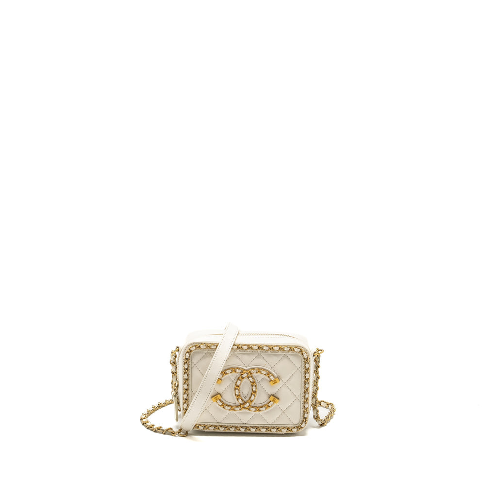 CHANEL MINI VANITY CLUTCH WITH CHAIN LAMBSKIN WHITE GHW
