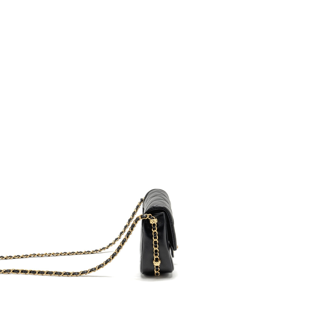 CHANEL 23B MINI FLAP BAG DETAIL CHAIN LAMBSKIN BLACK GHW(MICROCHIP)
