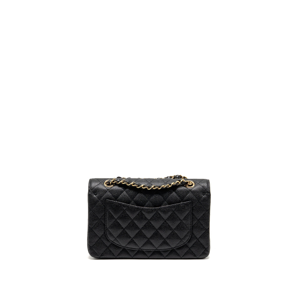 CHANEL SMALL CLASSIC DOUBLE FLAP BAG CAVIAR BLACK GHW (MICROCHIP)