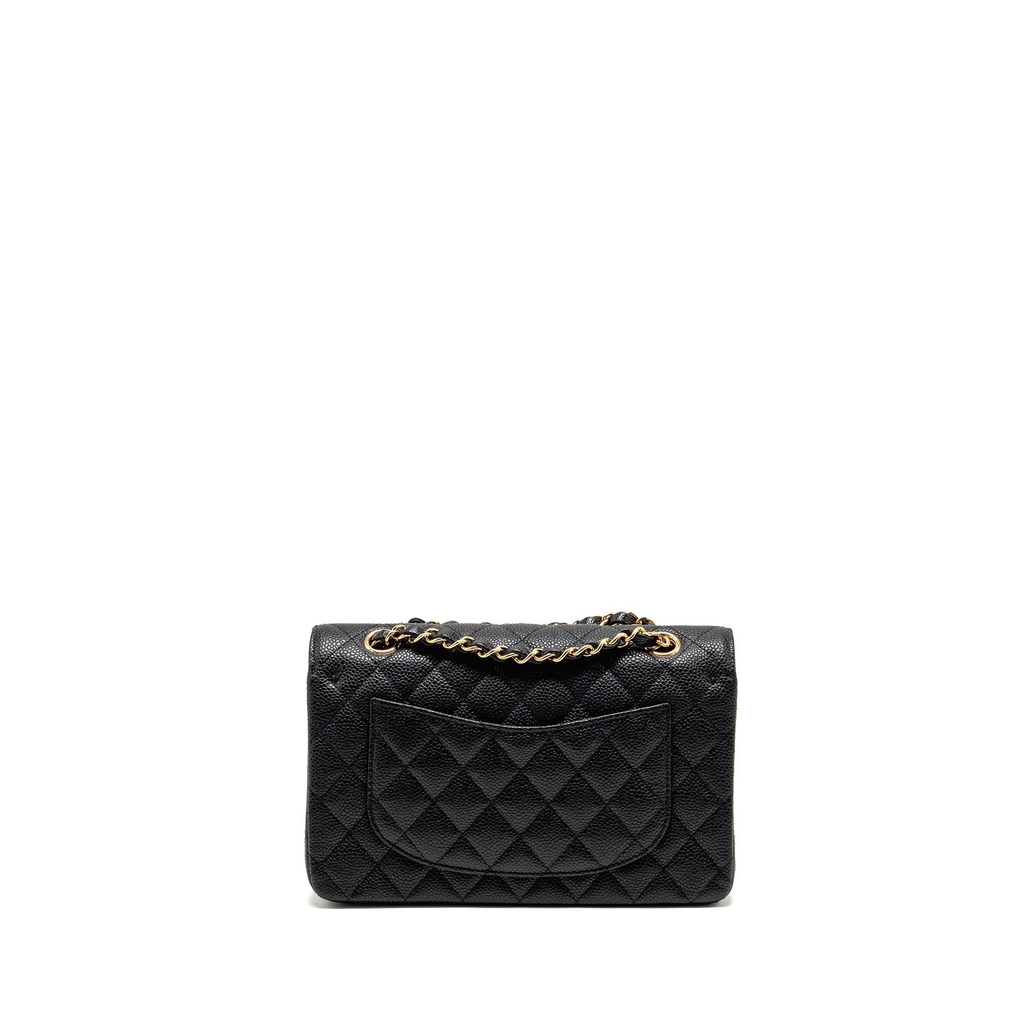CHANEL SMALL CLASSIC DOUBLE FLAP BAG CAVIAR BLACK GHW (MICROCHIP)