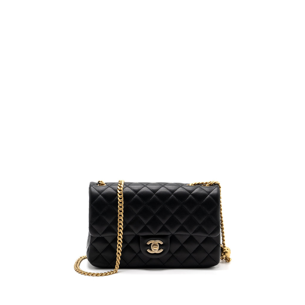 CHANEL 23S CAMELLIA CHAIN FLAP BAG LAMBSKIN BLACK GHW (MIRCOCHIP)