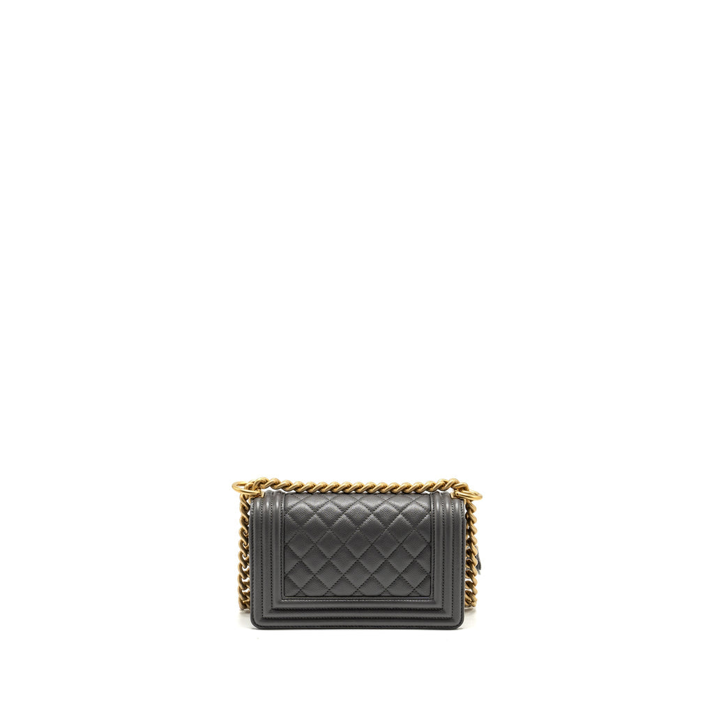 CHANEL SMALL BOY BAG CAVIAR DARK GREY GHW (MICROCHIP)