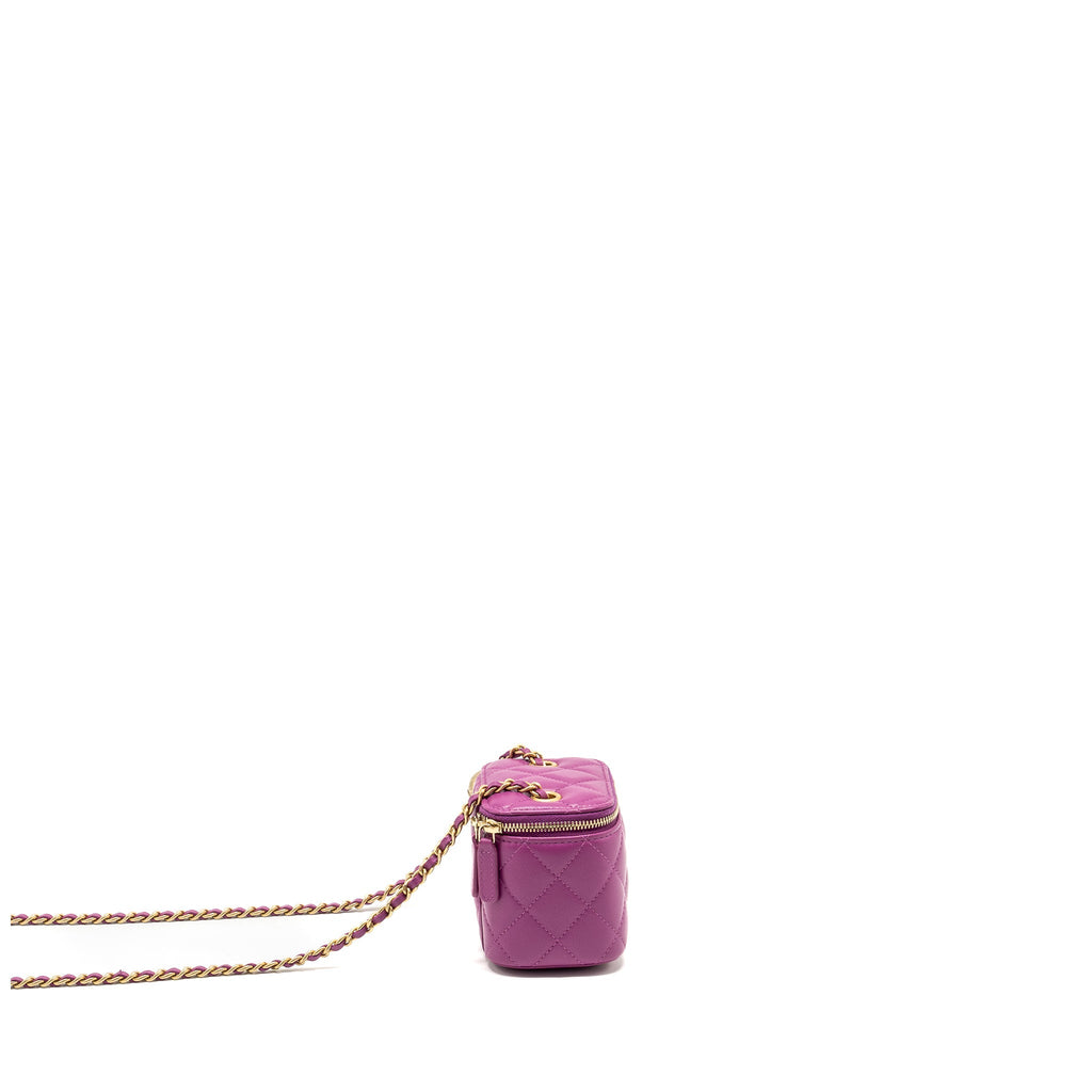CHANEL PEARL CRUSH MINI VANITY WITH CHAIN LAMBSKIN PURPLE GHW