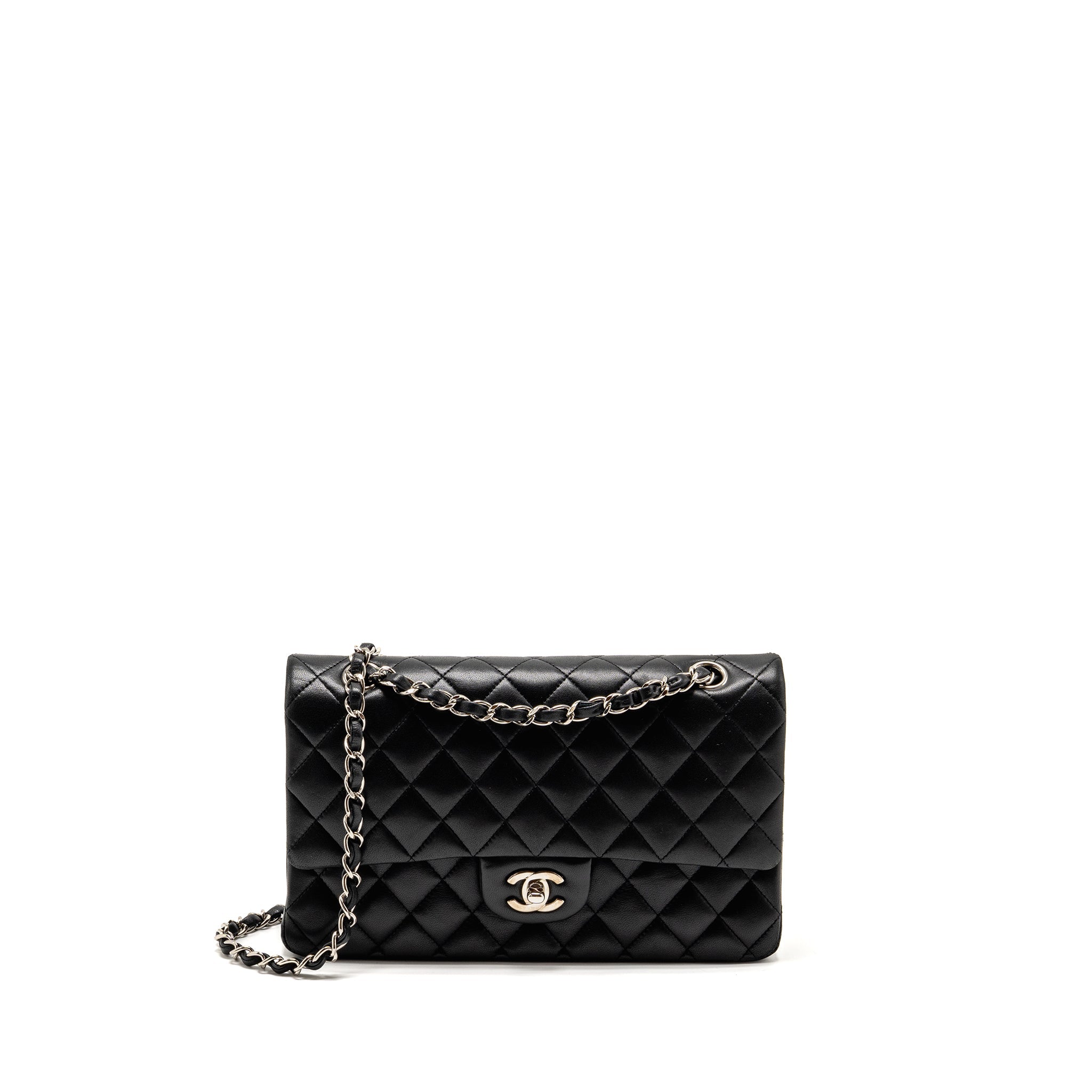 CHANEL MEDIUM CLASSIC DOUBLE FLAP BAG LAMBSKIN BLACK SHW