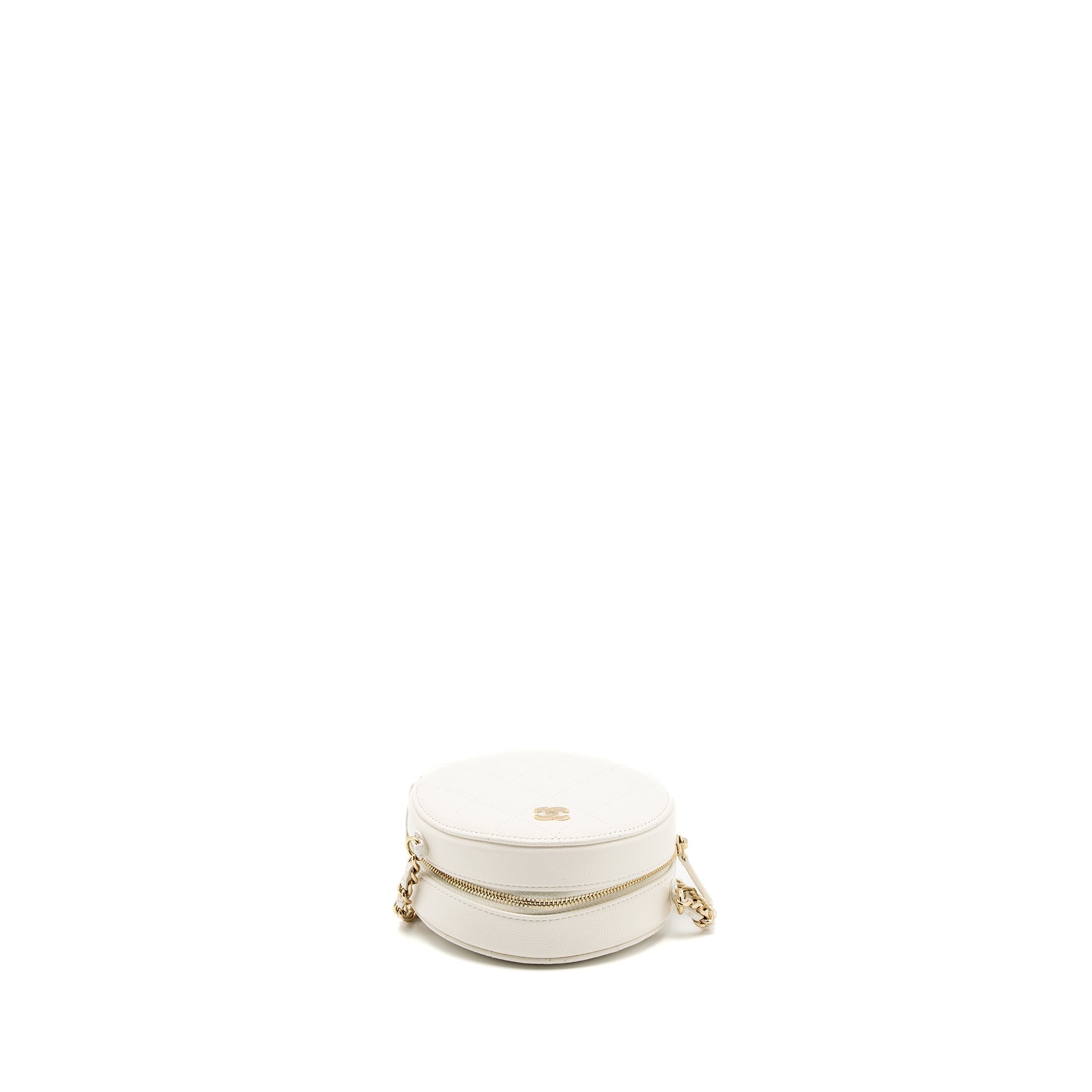 CHANEL ROUND CLUTCH WITH CHAIN CAVIAR WHITE LGHW