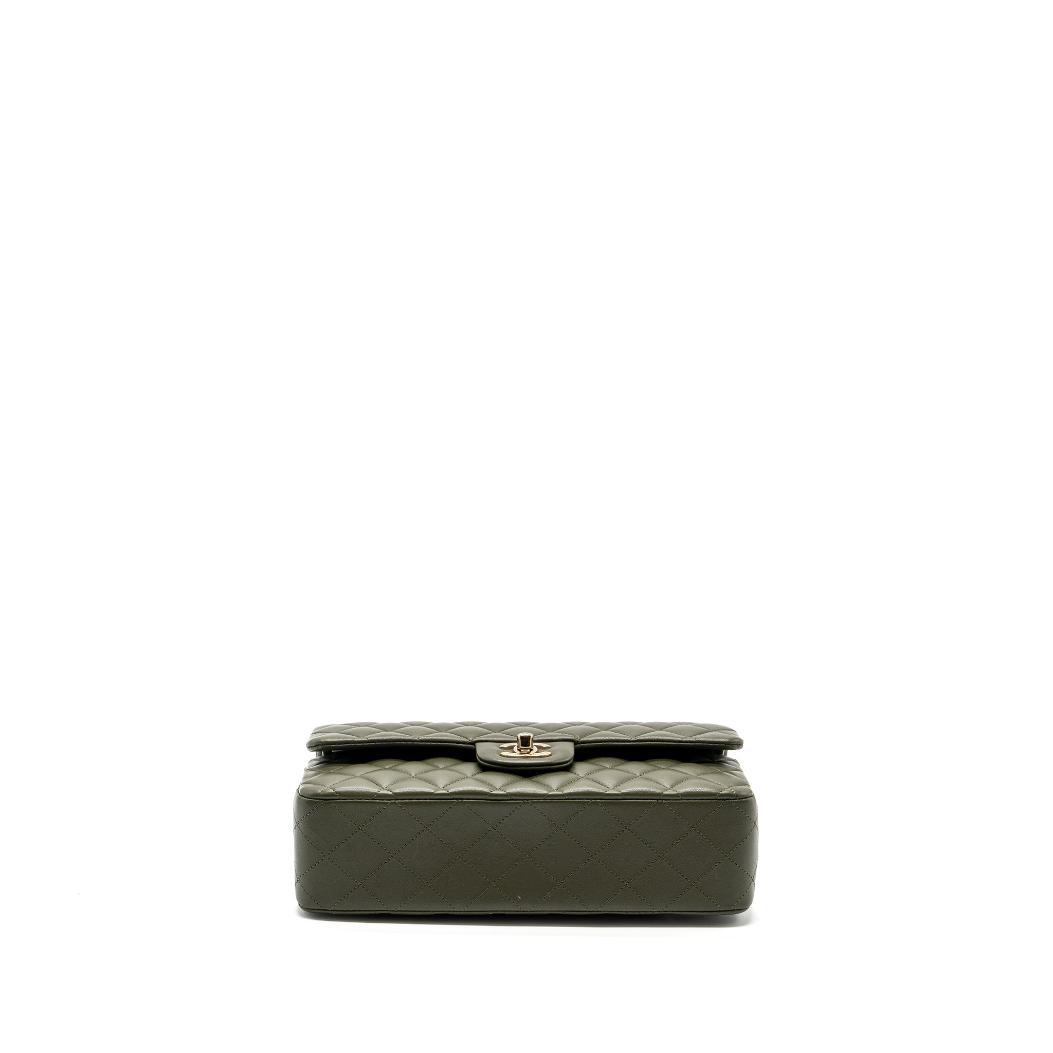 CHANEL 22K MEDIUM CLASSIC DOUBLE FLAP BAG LAMBSKIN OLIVE GREEN LGHW(MICROCHIP)