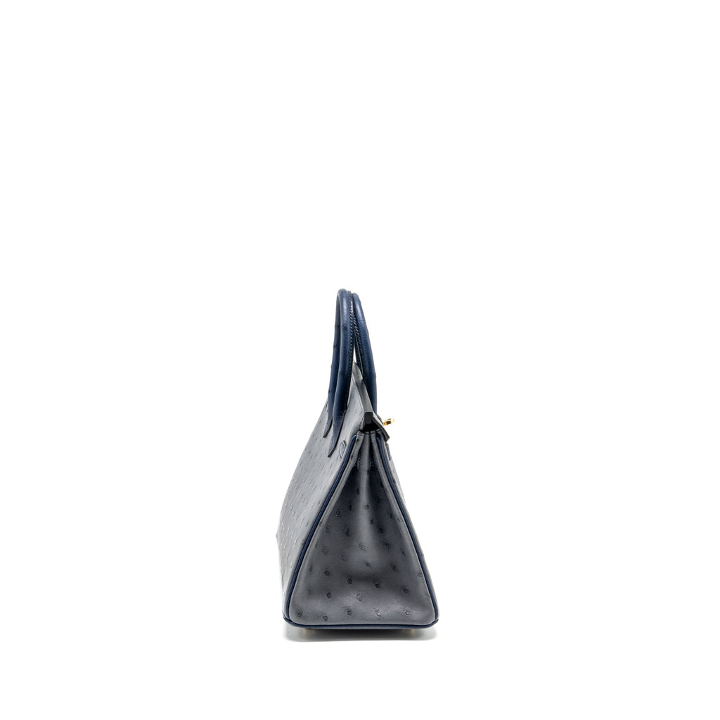 HERMES BIRKIN 25 SPECIAL ORDER OSTRICH GRIS AGATE/BLUE IRIS LGHW