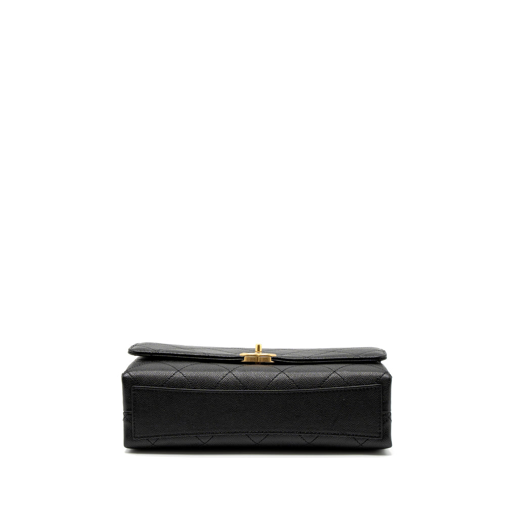 CHANEL FLAP BAG WITH DETAIL CHAIN GRAINED CALFSKIN BLACK BRUSHED GHW (MICROCHIP)