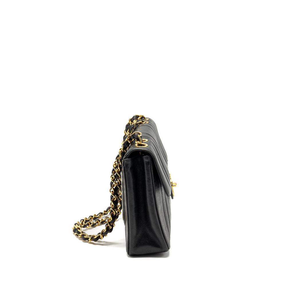 CHANEL VINTAGE QUILTED FLAP BAG CAVIAR BLACK GHW
