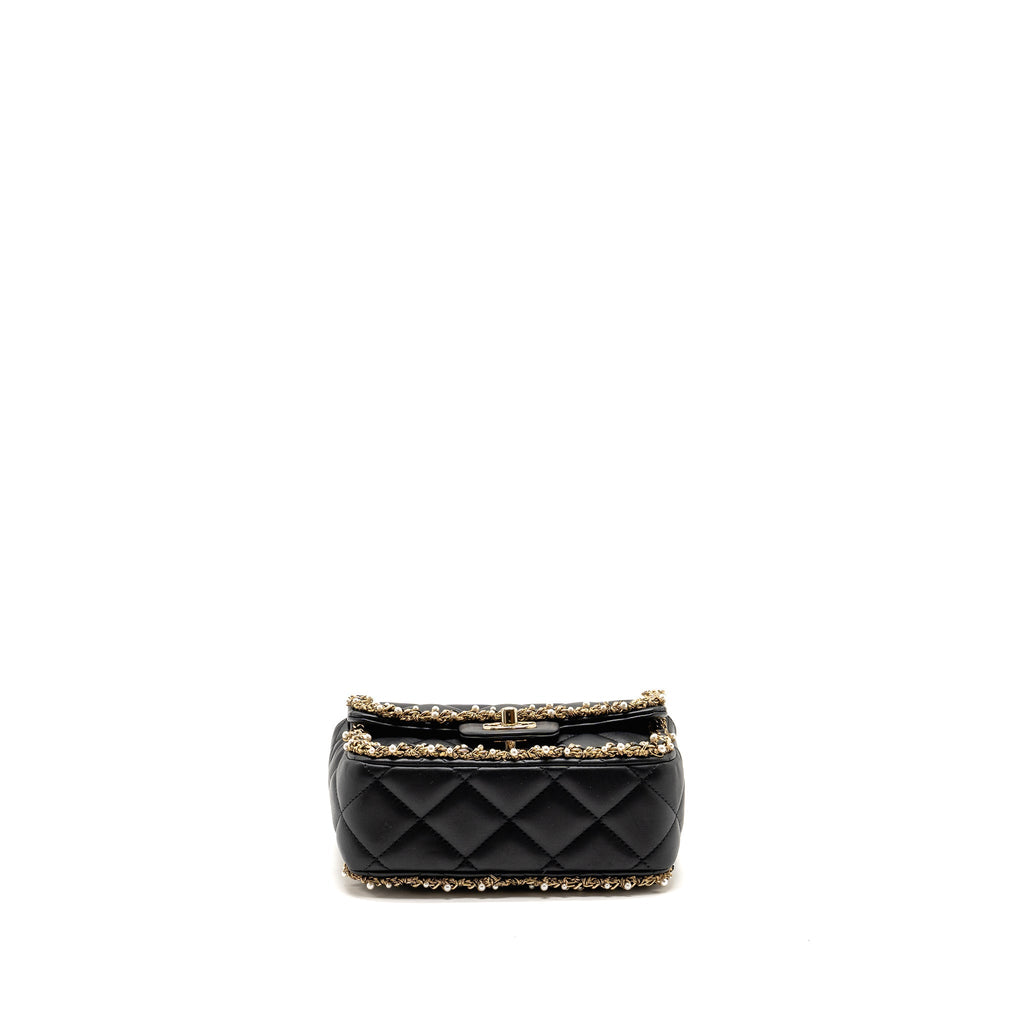 CHANEL PEARL DETAILED EDGE MINI FLAP BAG LAMBSKIN BLACK LGHW (MICROCHIP)