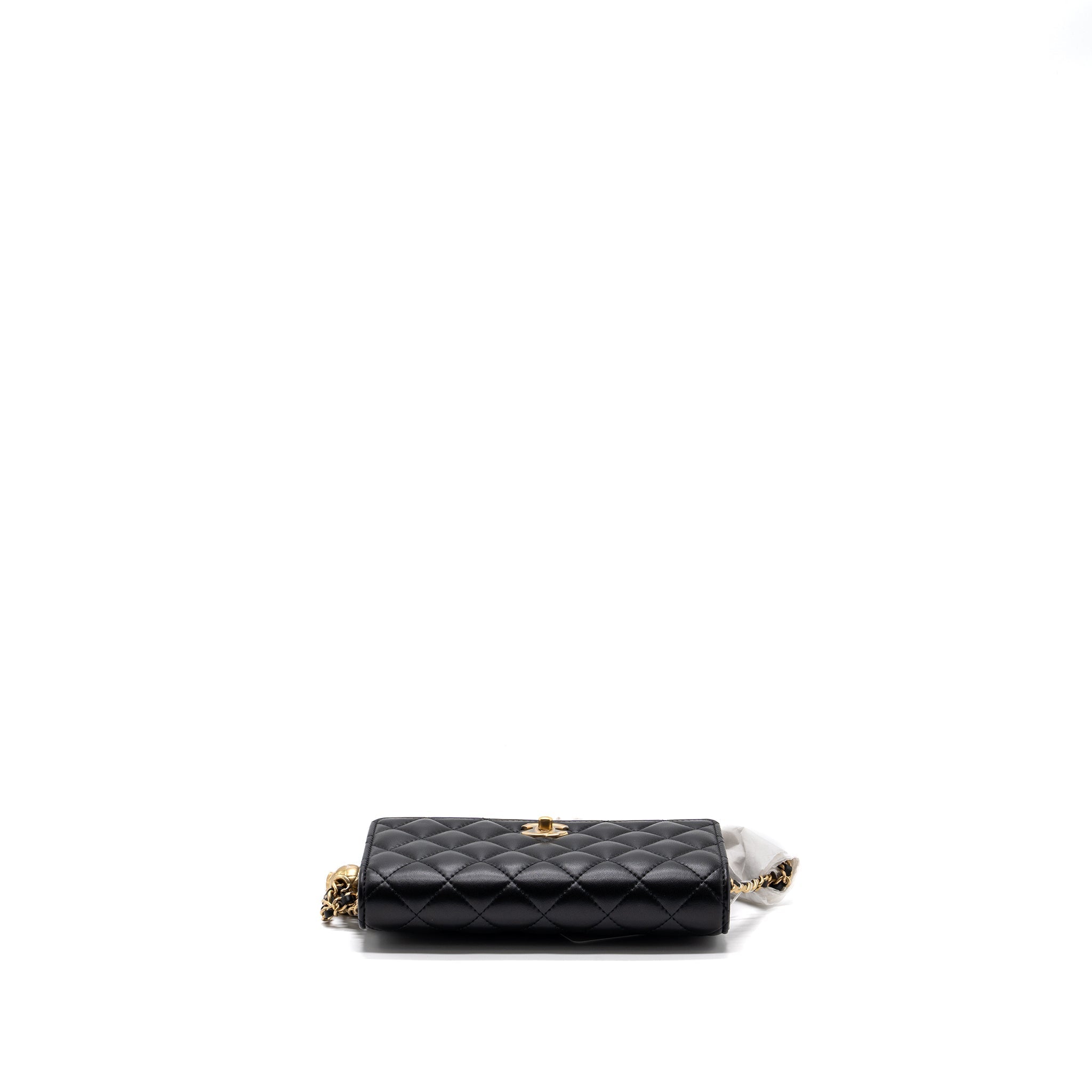 CHANEL 23K PEARL CRUSH WALLET ON CHAIN LAMBSKIN BLACK GHW (MICROCHIP)