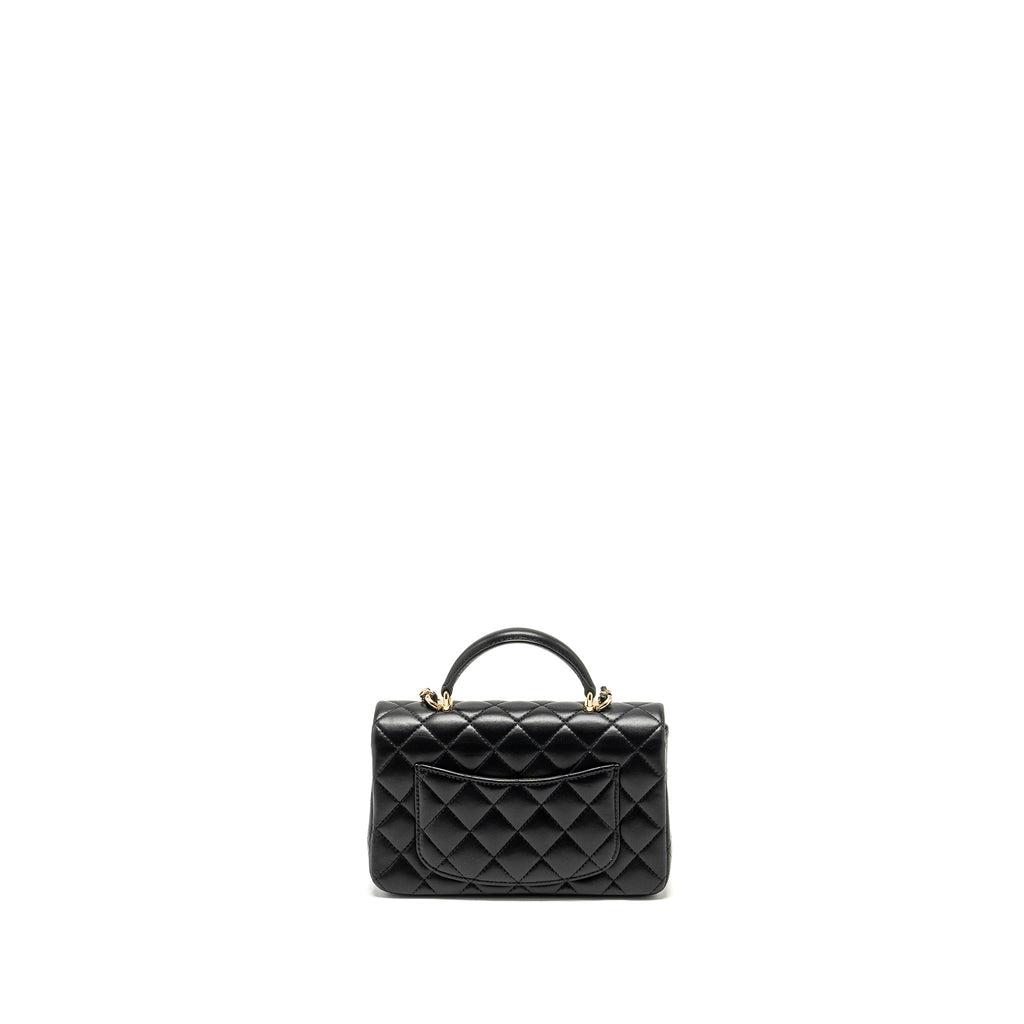 CHANEL TOP HANDLE MINI RECTANGULAR FLAP BAG LAMBSKIN BLACK LGHW (MICROCHIP)