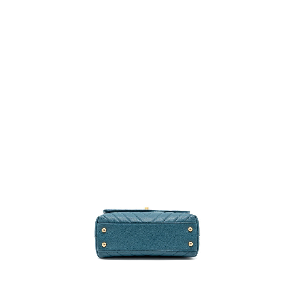 CHANEL SMALL COCO HANDLE CHEVRON CAVIAR GREEN BRUSHED GHW
