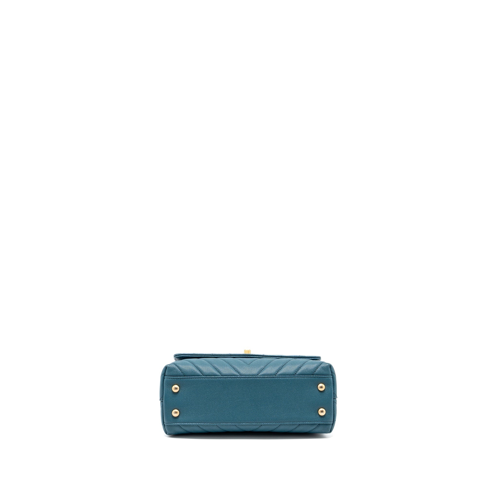 CHANEL SMALL COCO HANDLE CHEVRON CAVIAR GREEN BRUSHED GHW