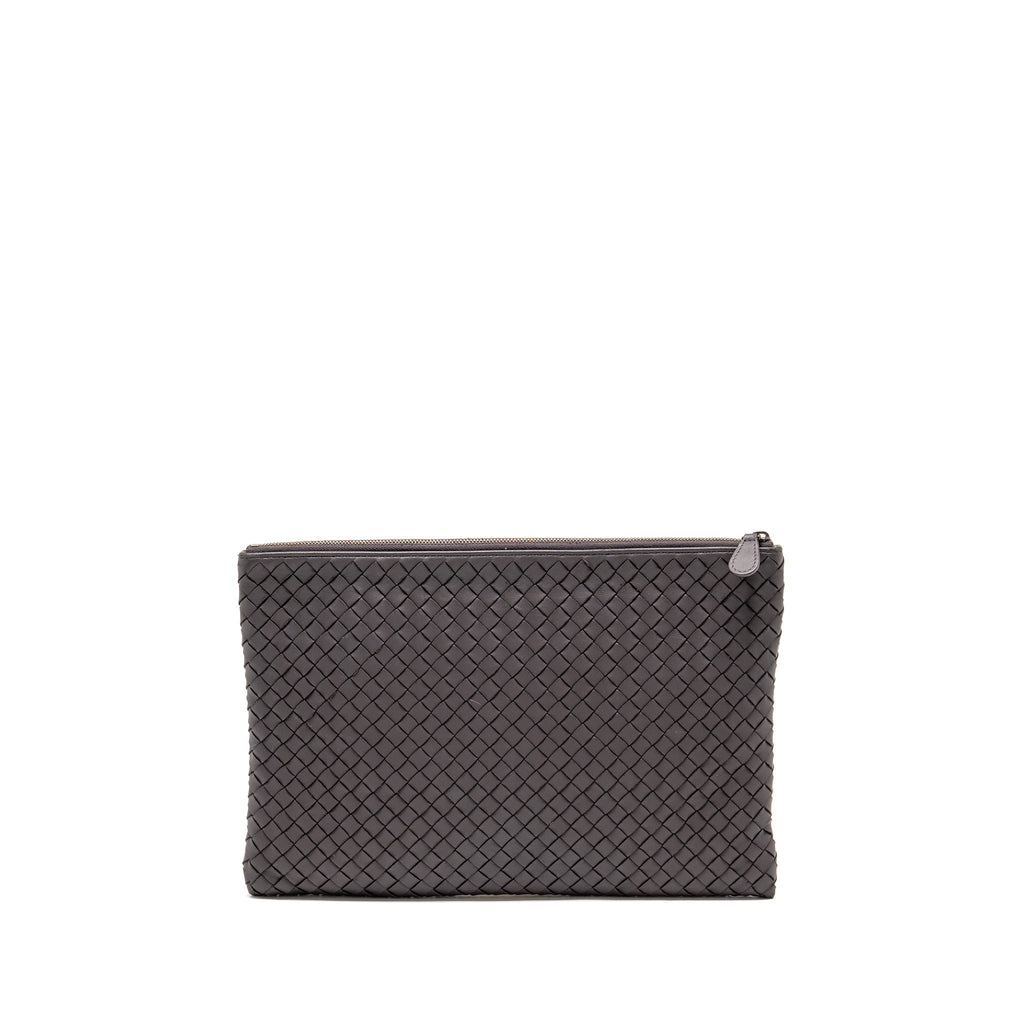 BOTTEGA VENETA INTRECCIATO CLUTCH LEATHER BROWN SHW