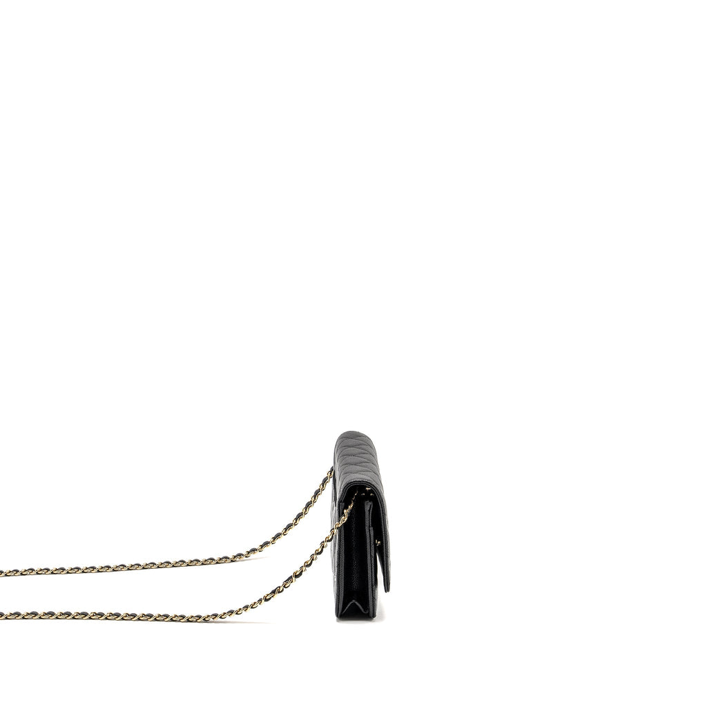 CHANEL DETAILED CC LOGO WALLET ON CHAIN CAVIAR BLACK LGHW (MICROCHIP)