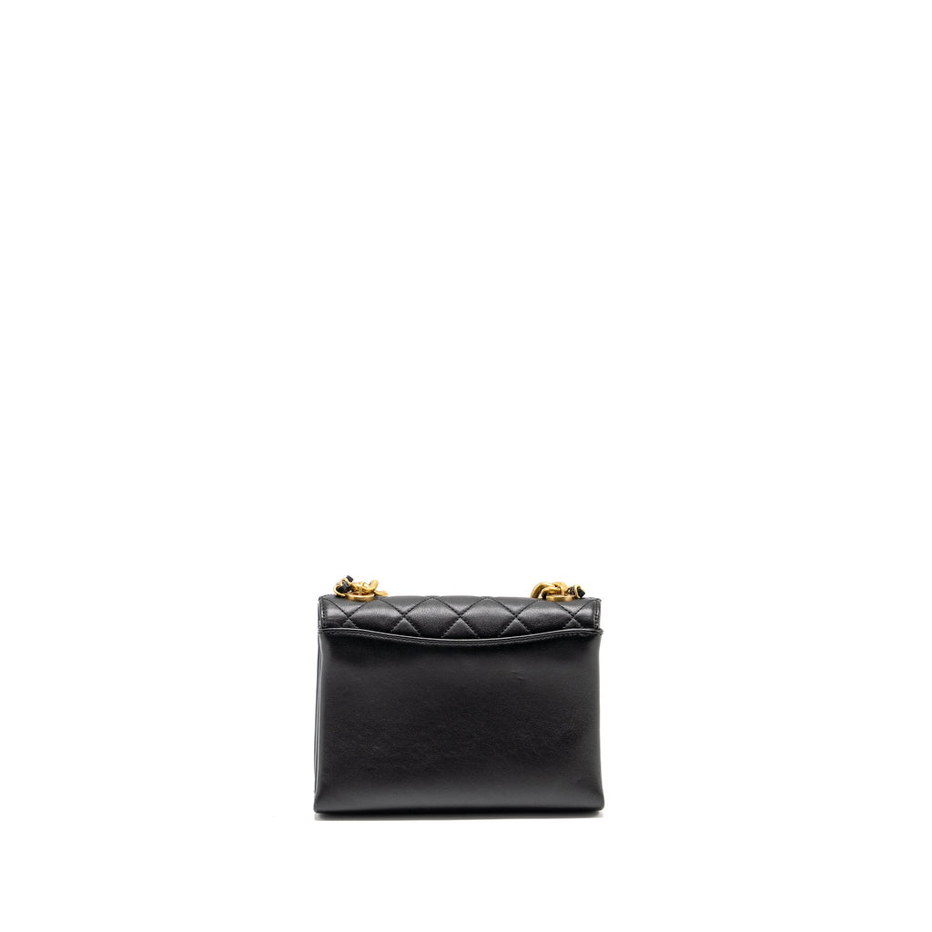 CHANEL SEASONAL FLAP BAG GIANT CHAIN HANDLE WITH PEARL CALFSKIN BLACK BRUSH GHW (MICROCHIP)