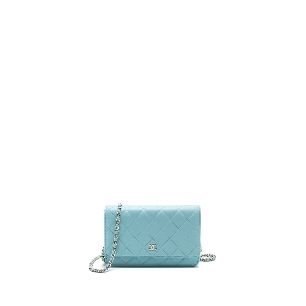 CHANEL CLASSIC WALLET ON CHAIN LAMBSKIN LIGHT BLUE SHW