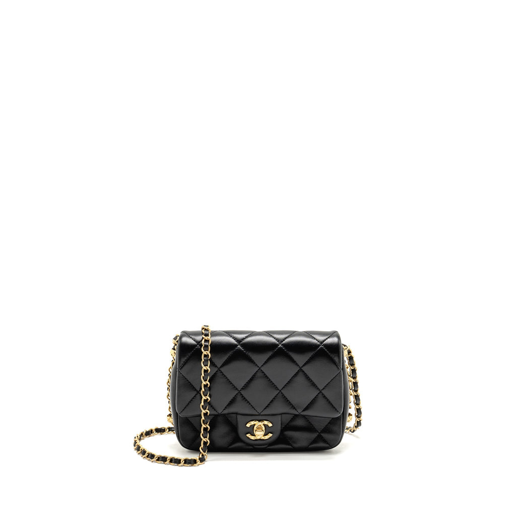 CHANEL 23B MINI FLAP BAG DETAIL CHAIN LAMBSKIN BLACK GHW(MICROCHIP)