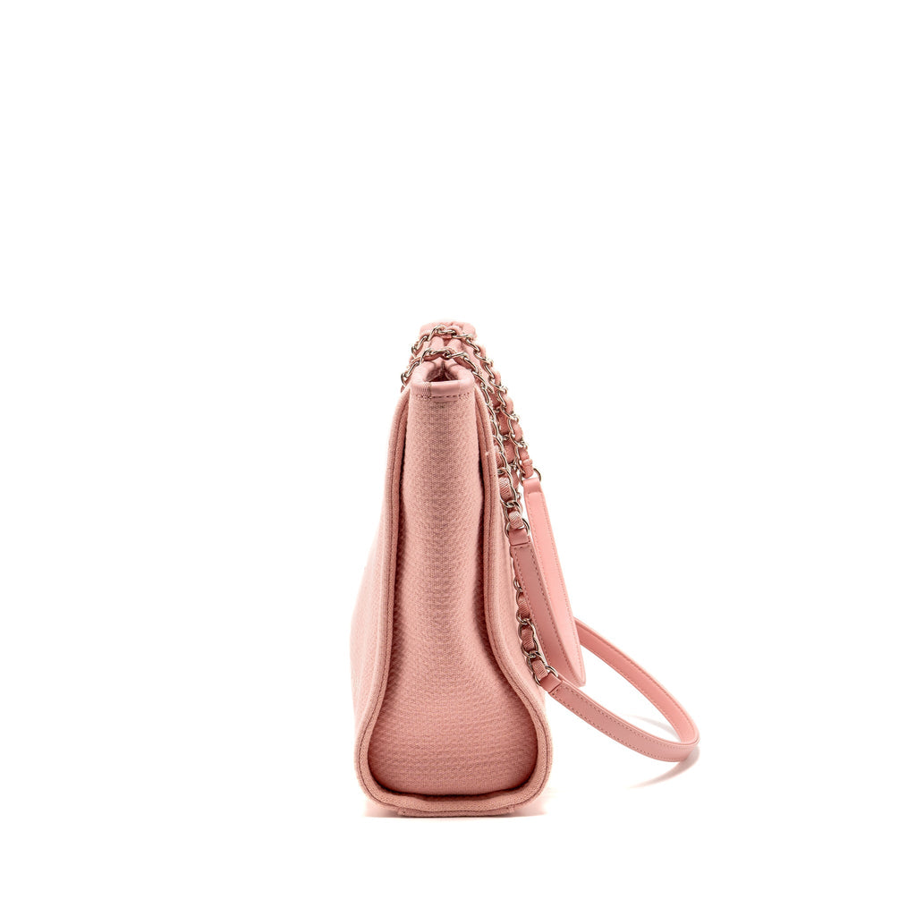 CHANEL DEAUVILLE PM TOTE BAG CANVAS PINK SHW (MICROCHIP)