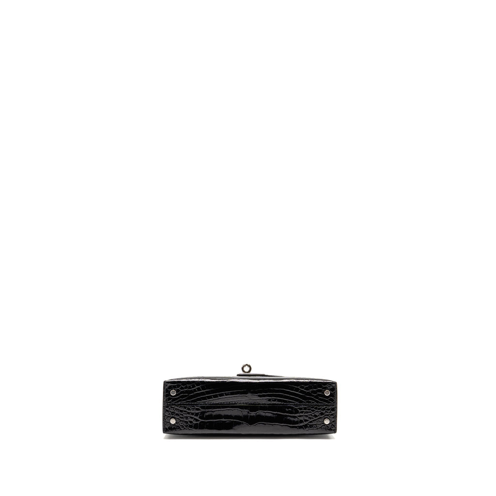 HERMES MINI KELLY II SHINY ALLIGATOR MISSISSIPPIENSIS BLACK SHW
