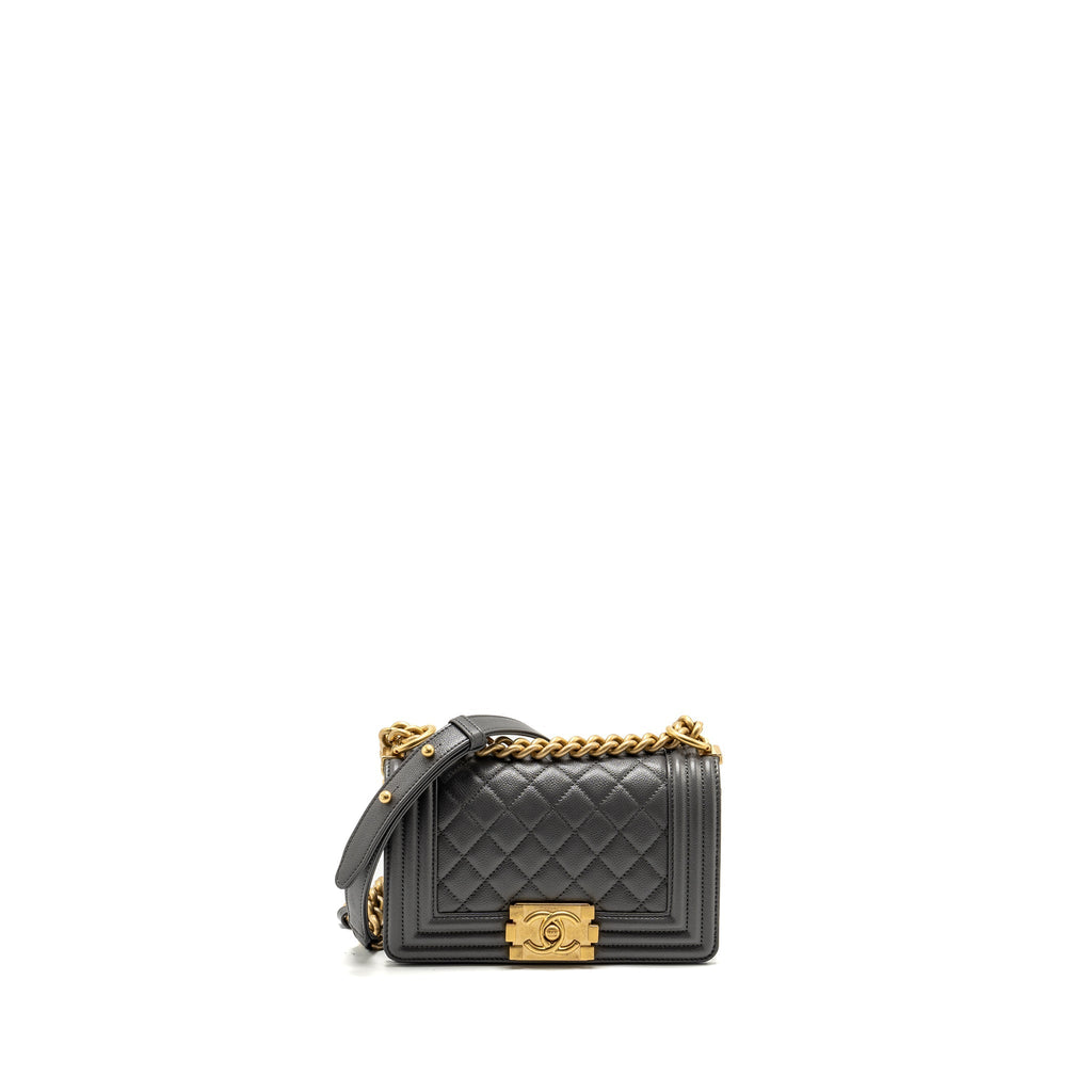 CHANEL SMALL BOY BAG CAVIAR DARK GREY GHW (MICROCHIP)