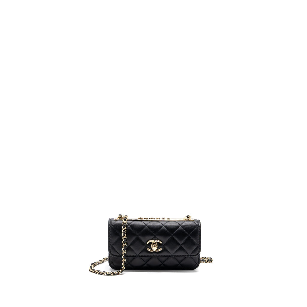 CHANEL MINI TRENDY CC WALLET ON CHAIN LAMBSKIN BLACK LGHW (MICROCHIP)
