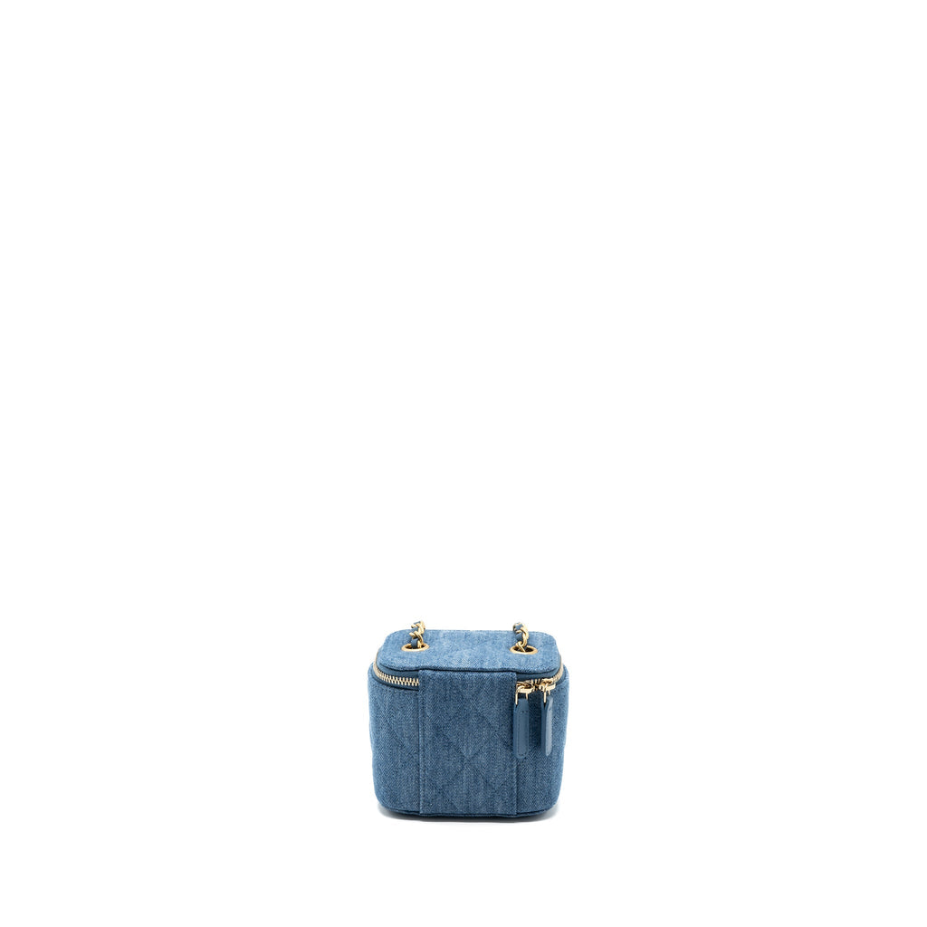 CHANEL PEARL CRUSH MINI VANITY CASE DENIM BLUE BRUSHED GHW