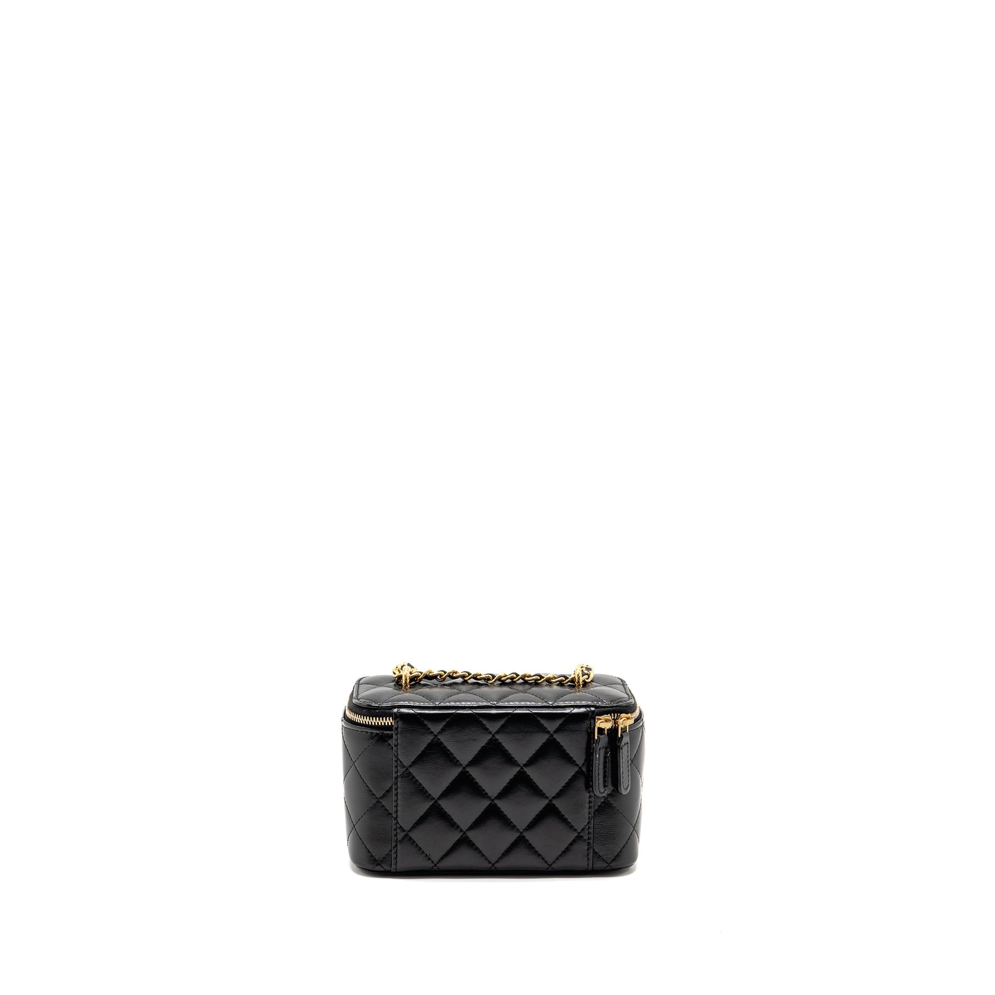 CHANEL LONG VANITY WITH CHAIN DETAIL CC LOGO LAMBSKIN BLACK GHW(MICROCHIP)