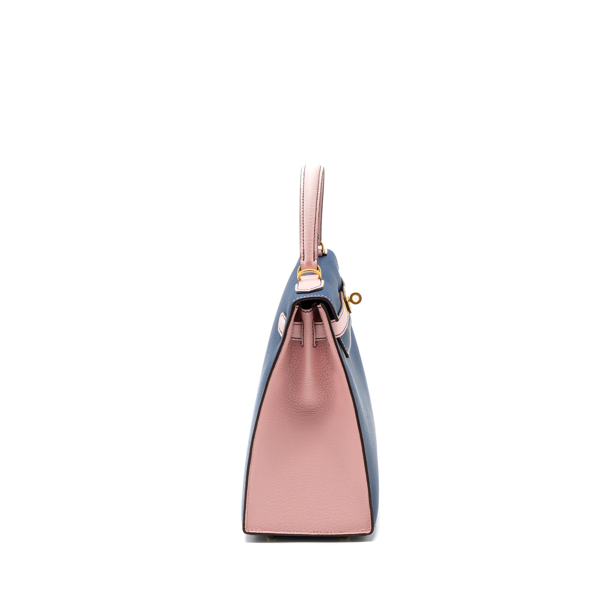 HERMES KELLY 28 SPECIAL ORDER CHEVRE MYSORE BLUE SAPPHIRE / ROSE SAKURA BRUSHED GHW
