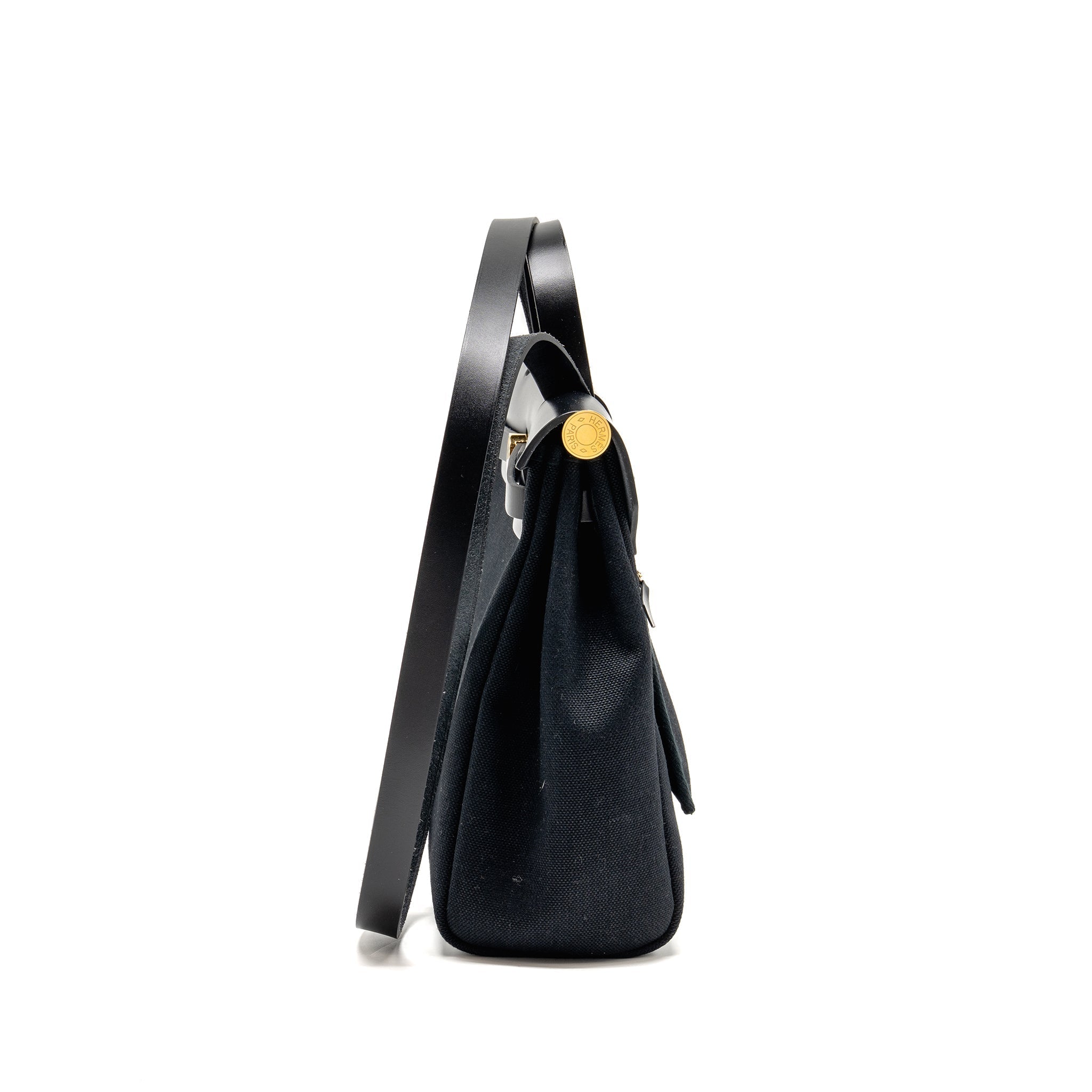 HERMES HERBAG 31 ZIP BAG CANVAS/ HUNTER LEATHER BLACK GHW