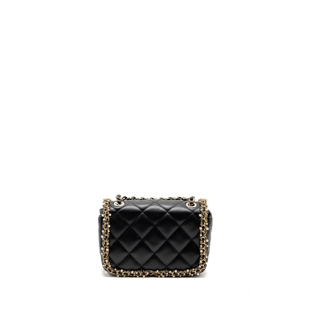 CHANEL PEARL DETAILED EDGE MINI FLAP BAG LAMBSKIN BLACK LGHW (MICROCHIP)