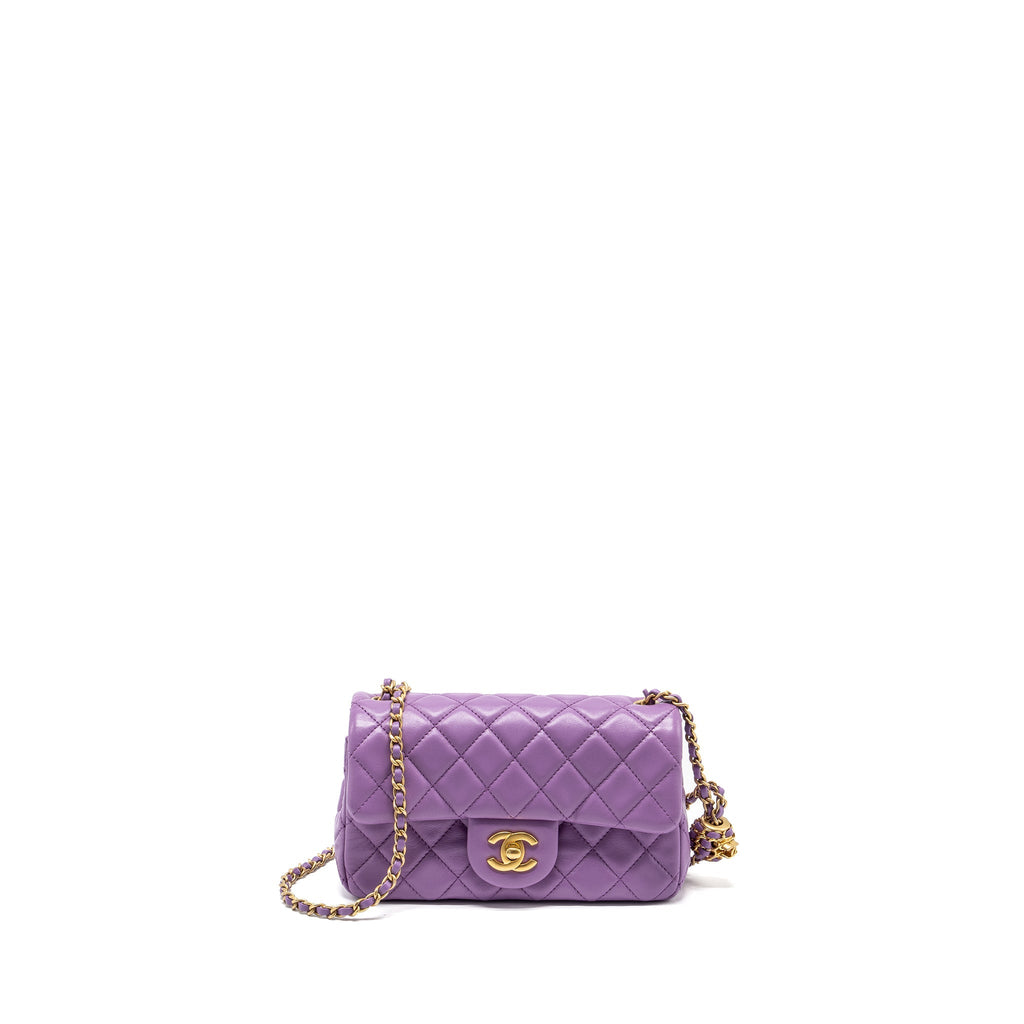 CHANEL 22S PEARL CRUSH MINI RECTANGULAR FLAP BAG LAMBSKIN PURPLE GHW (MICROCHIP)