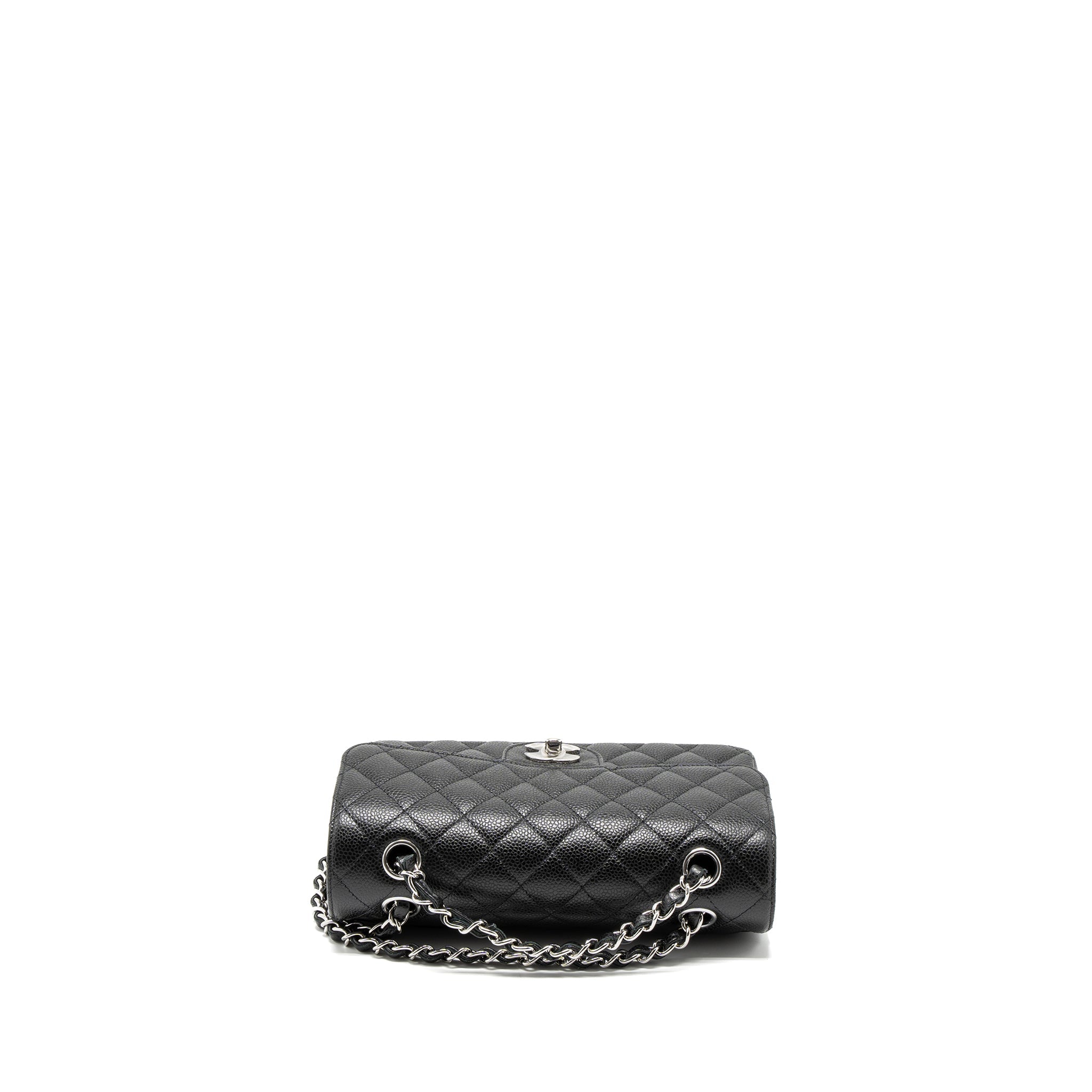 CHANEL SMALL CLASSIC DOUBLE FLAP BAG CAVIAR BLACK SHW (MICROCHIP)