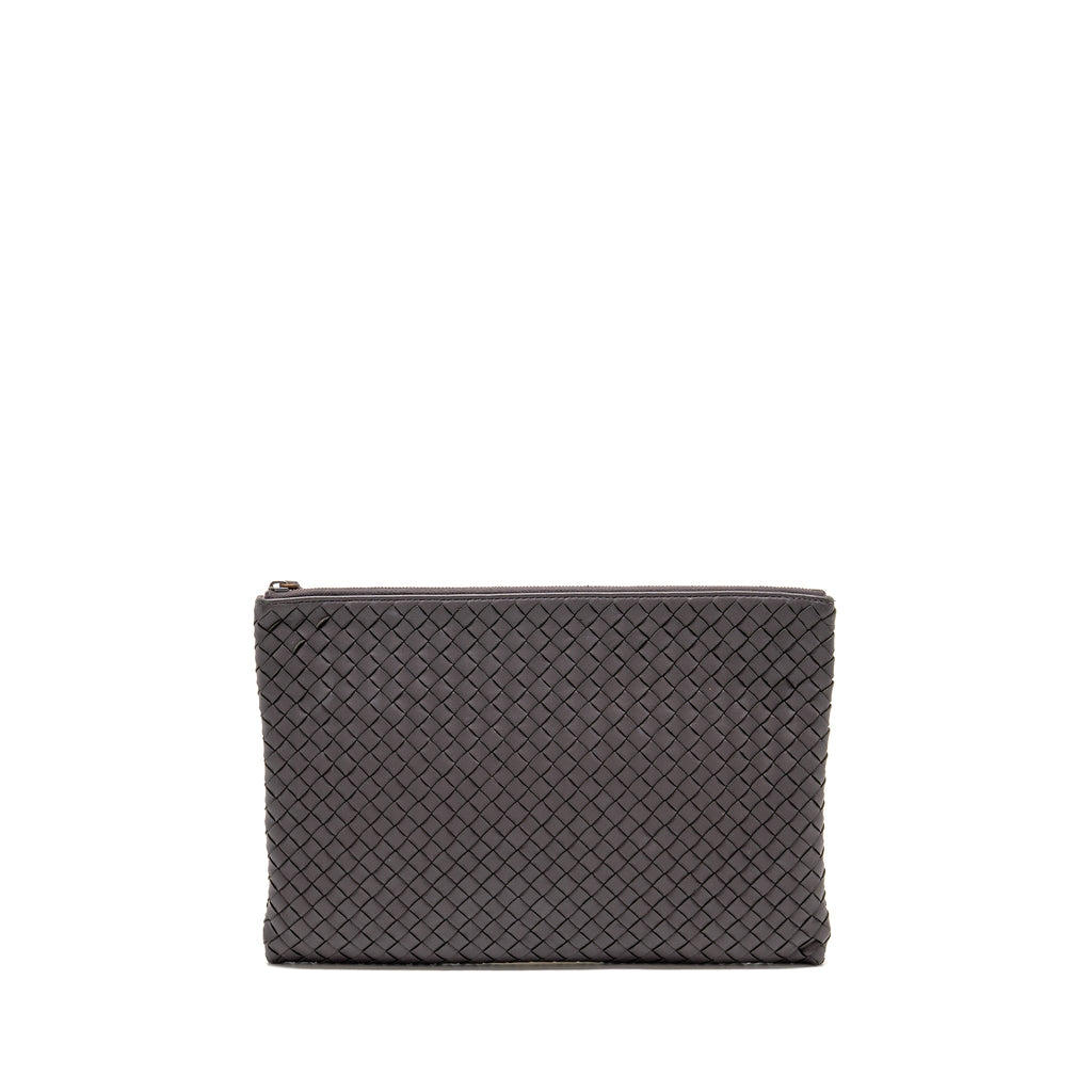 BOTTEGA VENETA INTRECCIATO CLUTCH LEATHER BROWN SHW