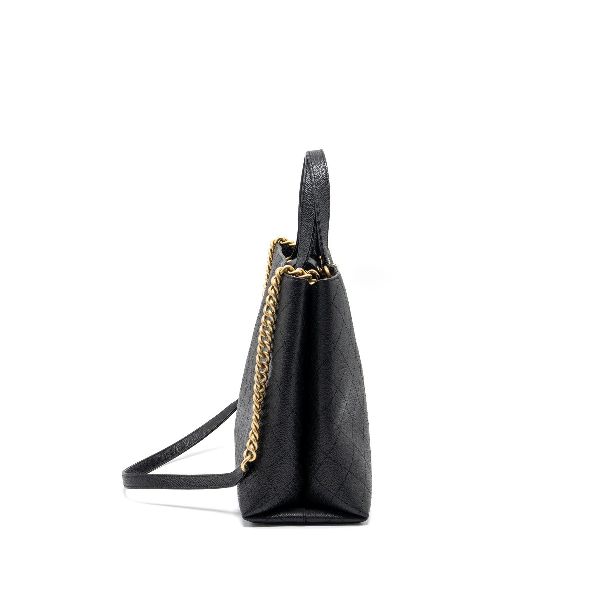 CHANEL CHAINS TOTE BAG CAVIAR BLACK BRUSHED GHW