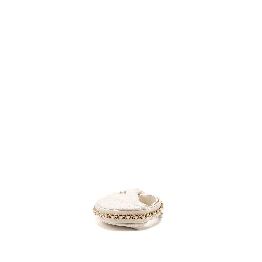 CHANEL 23C ROUND CLUTCH LAMBSKIN WHITE LGHW (MICROCHIP)