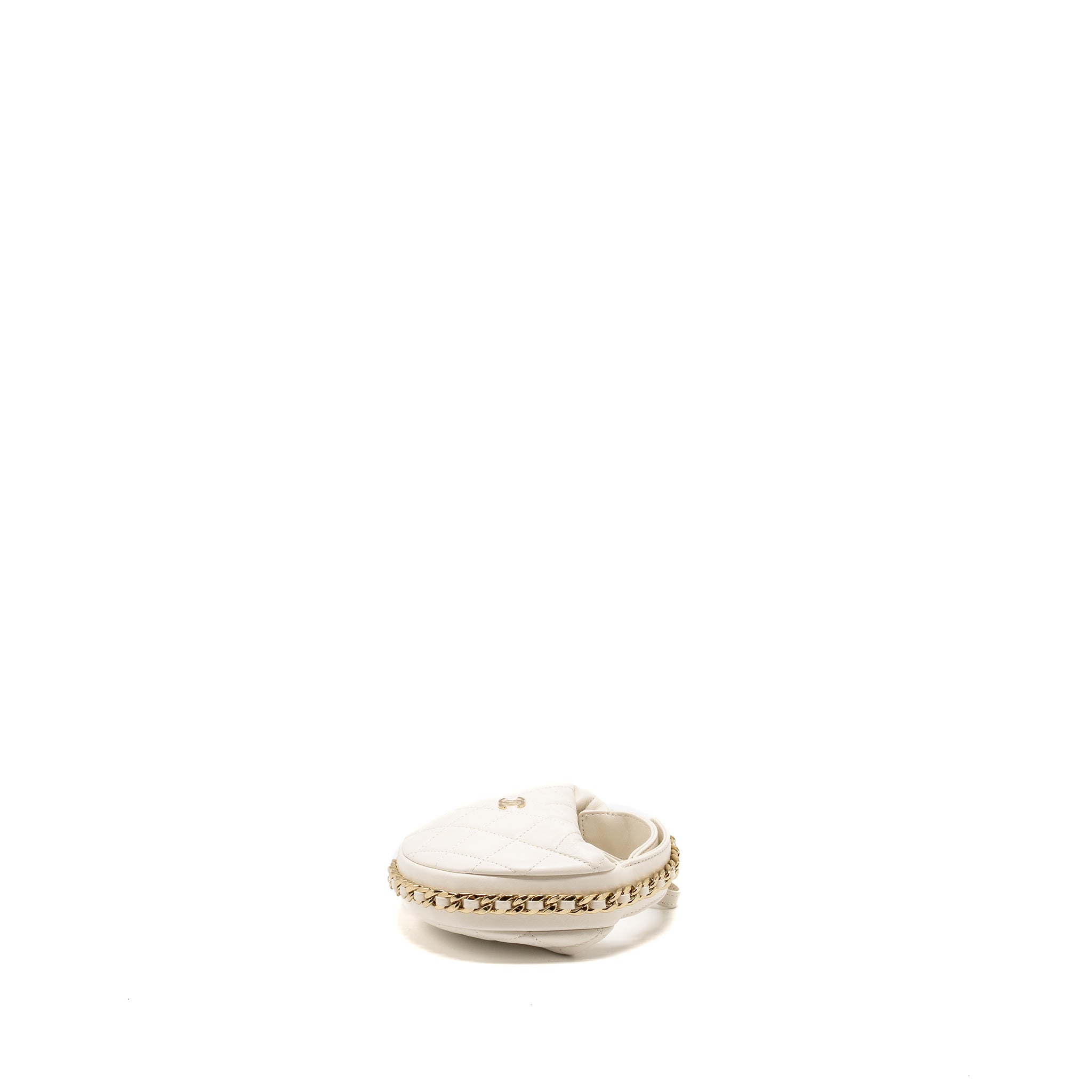 CHANEL 23C ROUND CLUTCH LAMBSKIN WHITE LGHW (MICROCHIP)