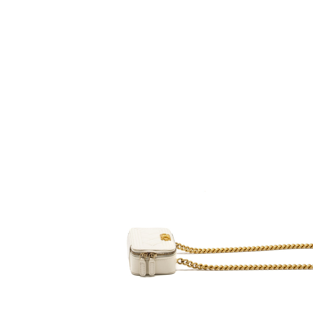 CHANEL BOY CHAIN CLUTCH CAVIAR WHITE GHW (MICROCHIP)