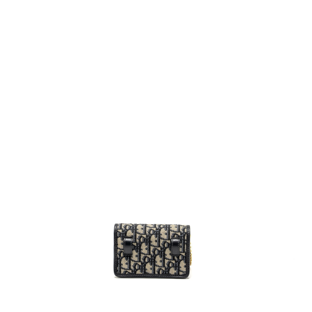 DIOR 30 MONTAIGNE NANO POUCH WITH CHAIN BLUE OBLIQUE JACQUARD GHW
