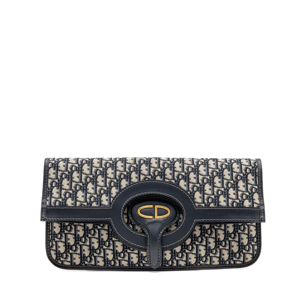 DIOR FOLDER CLUTCH OBLIQUE CANVAS/CALFSKIN BLUE GHW