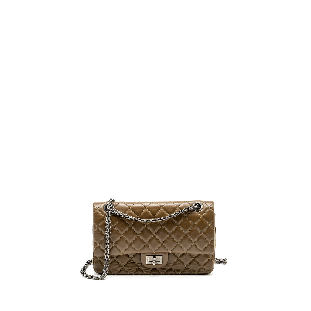 CHANEL SMALL 2.55 REISSUE FLAP BAG CALFSKIN KHAKI RUTHENIUM HARDWARE